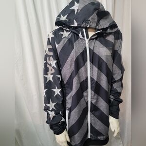 BKLYN Athletics Womens‎ XL Patriotic Full Zip Windbreaker Black White USA
